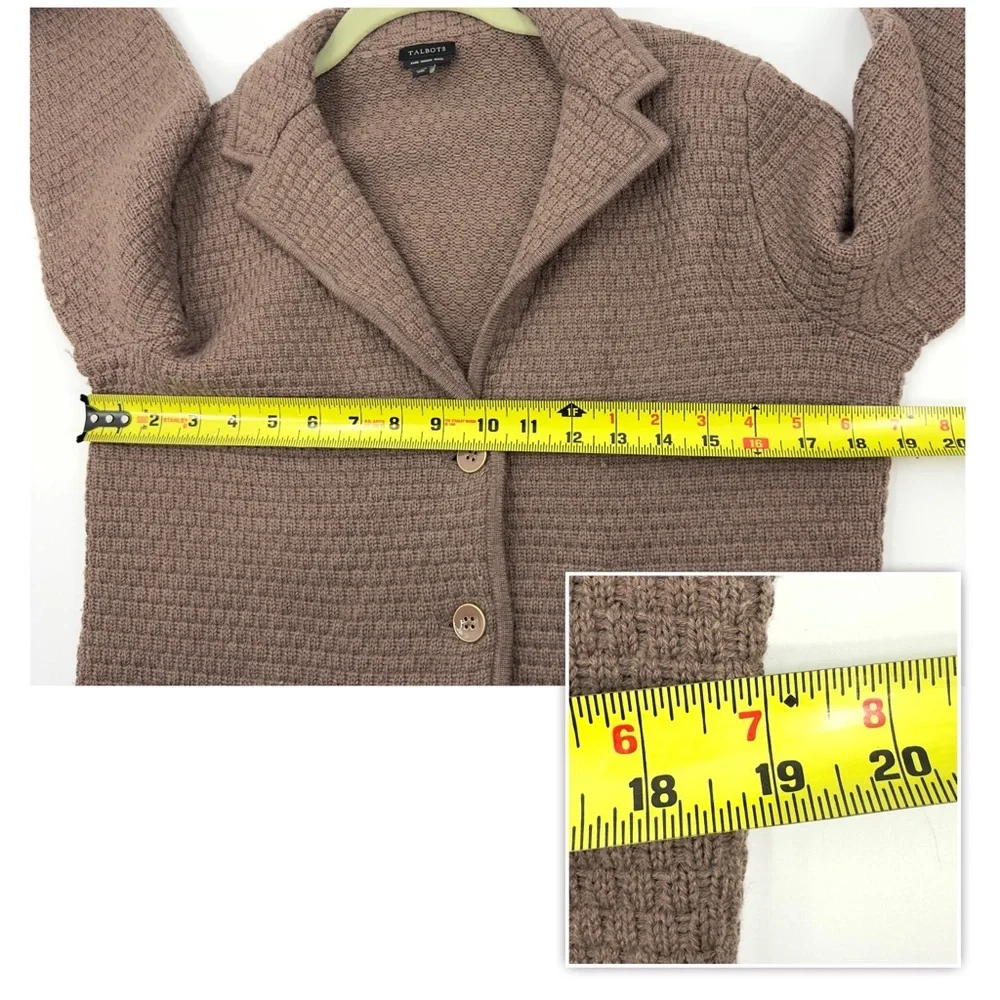 Talbots Merino Wool Cardigan Sweater Women Medium Brown Chunky Quiet Luxury Cozy